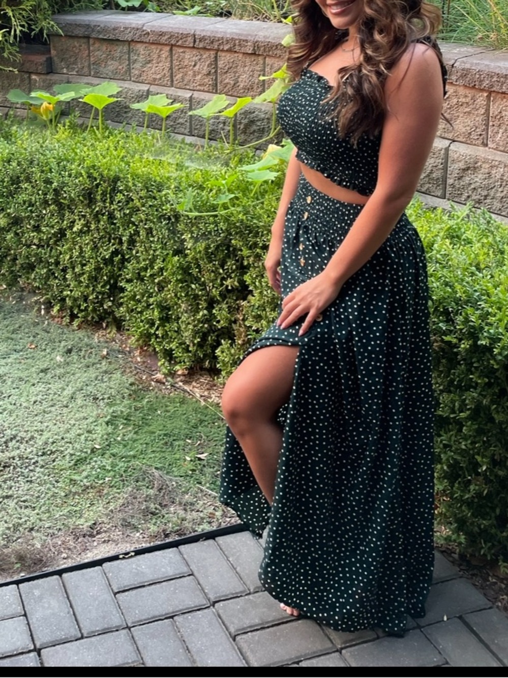 Dark Green Polka Dot Two-Piece Set